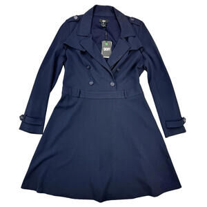 DKNY Double Breasted Trench Coat Navy Blue Size US 12 *Missing Belt
